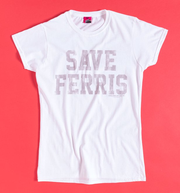 Women's Ferris Bueller Retro Save Ferris White Fitted T-Shirt