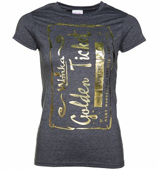 Women's Foil Print Golden Ticket Roald Dahl T-Shirt Women's Foil Print Golden Ticket Roald Dahl T-Shirt