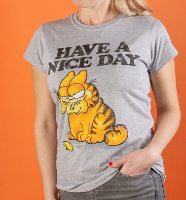 Women's Garfield Have A Nice Day Grey Marl Fitted T-Shirt Women's Garfield Have A Nice Day Grey Marl Fitted T-Shirt
