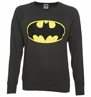 Women's Charcoal Distressed Batman Logo Sweater Women's Charcoal Distressed Batman Logo Sweater