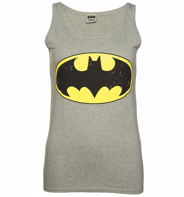 Women's Grey Marl Distressed Batman Logo Vest Women's Grey Marl Distressed Batman Logo Vest