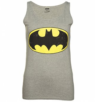 Women's Grey Marl Distressed Batman Logo Vest Women's Grey Marl Distressed Batman Logo Vest