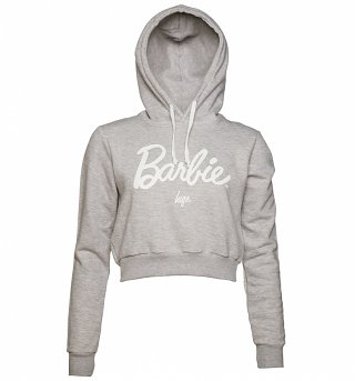 Women's Grey Marl Barbie Logo Cropped Hoodie from Hype Women's Grey Marl Barbie Logo Cropped Hoodie from Hype