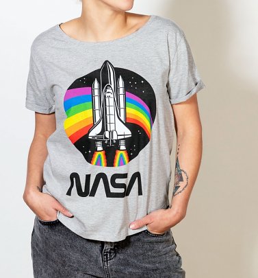 Women's Grey Marl NASA Rainbow T-Shirt with Rolled Sleeves Women's Grey Marl NASA Rainbow T-Shirt with Rolled Sleeves