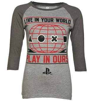 Women's Grey Marl PlayStation Baseball T-Shirt Women's Grey Marl PlayStation Baseball T-Shirt