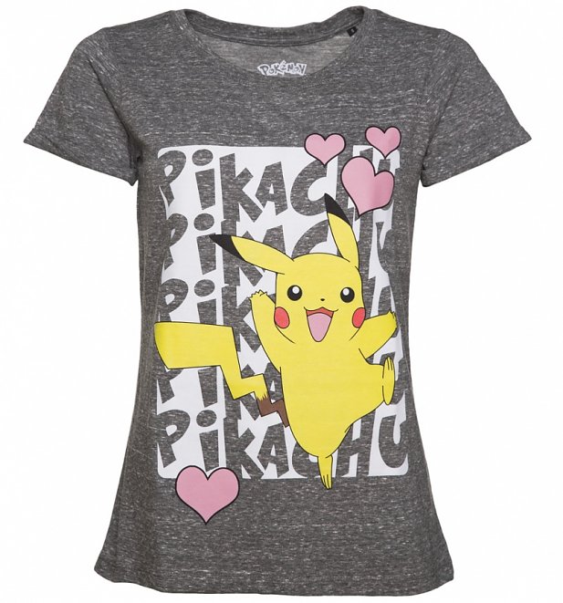 Women's Grey Marl Pokemon Pikachu T-Shirt Women's Grey Marl Pokemon Pikachu T-Shirt
