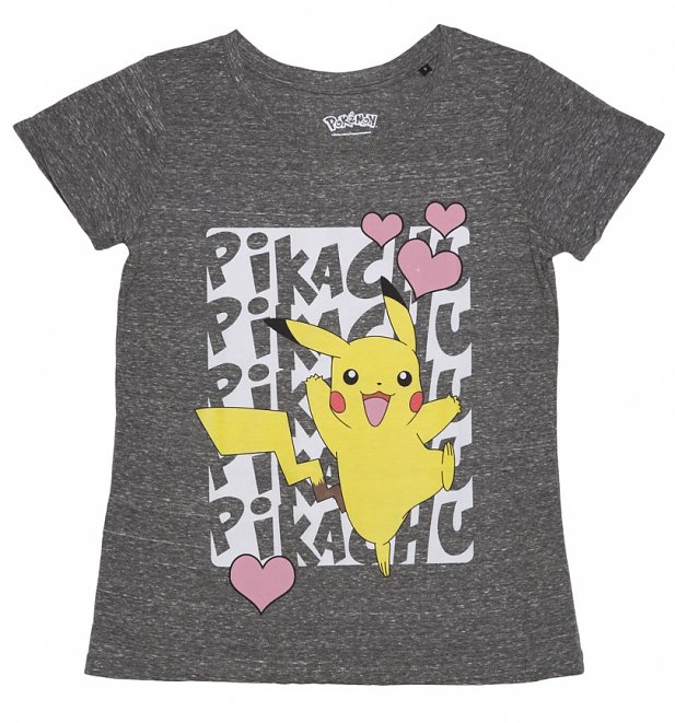 Women's Grey Marl Pokemon Pikachu T-Shirt Women's Grey Marl Pokemon Pikachu T-Shirt