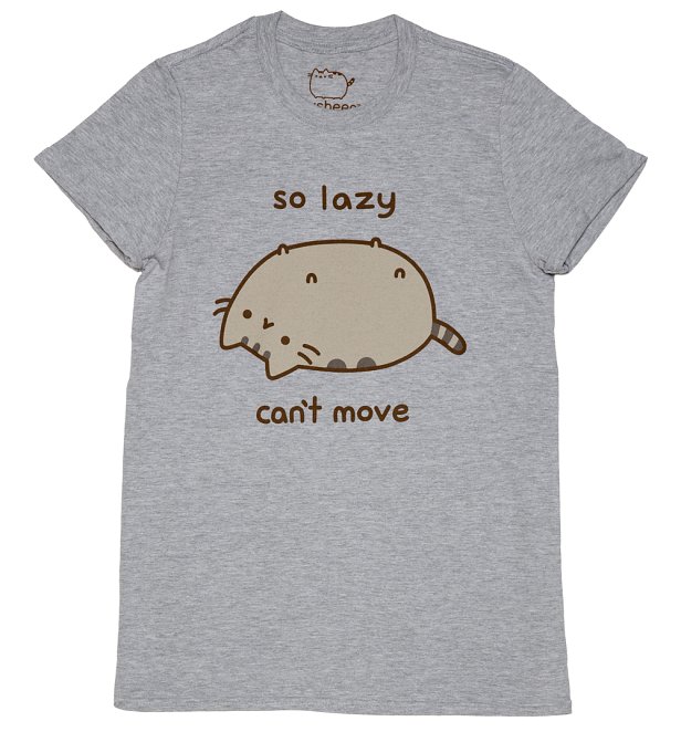 Women's Grey Marl Pusheen So Lazy Can't Move Boyfriend T-Shirt Women's Grey Marl Pusheen So Lazy Can't Move Boyfriend T-Shirt