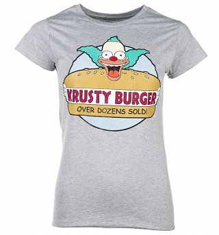Women's Grey Marl Simpsons Krusty Burger Logo T-Shirt Women's Grey Marl Simpsons Krusty Burger Logo T-Shirt