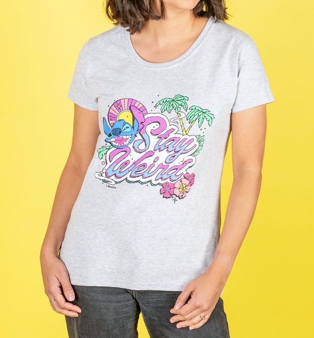 Women's Grey Marl Stay Weird Lilo and Stitch T-Shirt Women's Grey Marl Stay Weird Lilo and Stitch T-Shirt