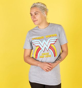 Women's Grey Marl Wonder Woman Peace and Love T-Shirt Women's Grey Marl Wonder Woman Peace and Love T-Shirt