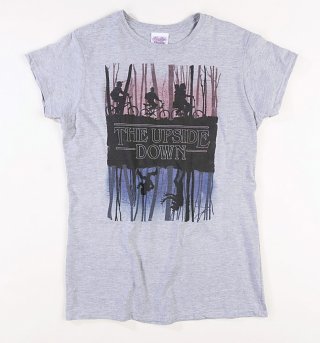 Women's Grey Stranger Things Inspired Upside Down Fitted T-Shirt Women's Grey Stranger Things Inspired Upside Down Fitted T-Shirt