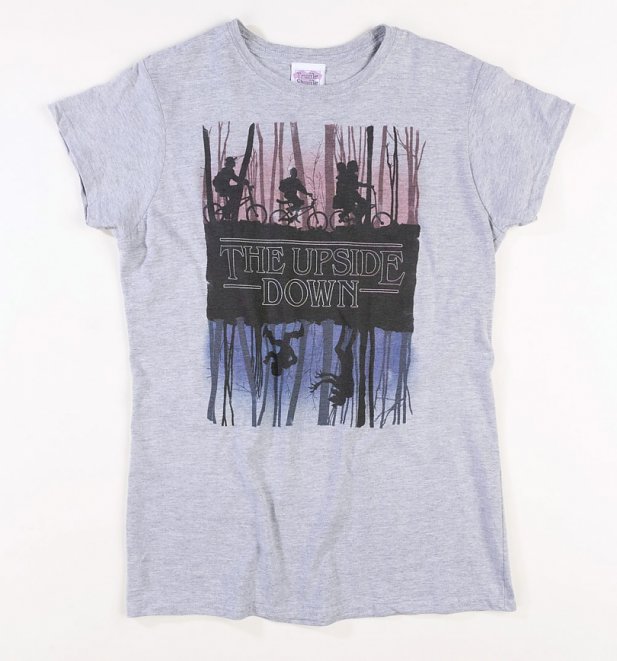 Women S Grey Stranger Things Inspired Upside Down Fitted T Shirt