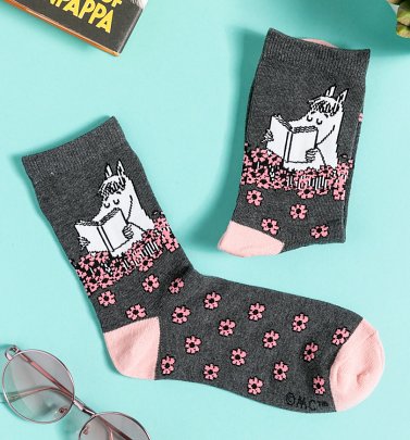 Women's Grey and Women's Pink Snorkmaiden Reading Moomin Socks Women's Grey and Women's Pink Snorkmaiden Reading Moomin Socks