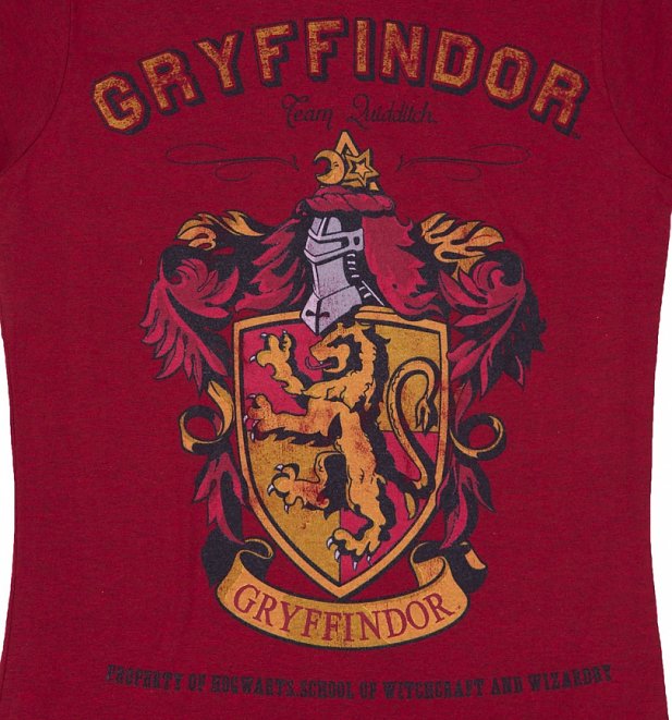 Womens Heather Red Harry Potter Gryffindor Team Quidditch T Shirt