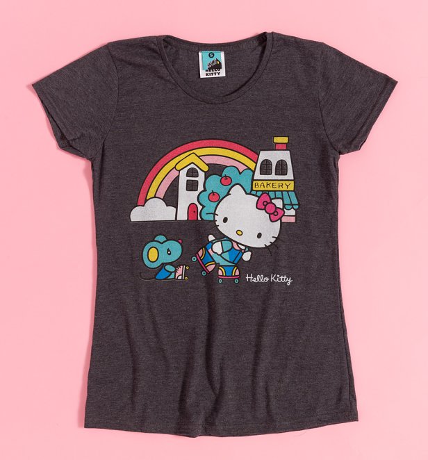 Women's Hello Kitty Fine Day Fitted Charcoal T-Shirt