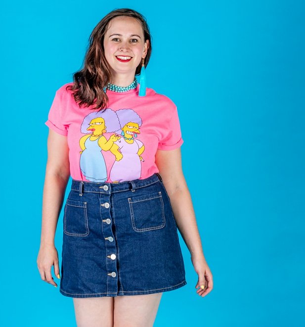 Women's Hot Pink The Simpsons Patty and Selma Rolled Sleeve Boyfriend T-Shirt Women's Hot Pink The Simpsons Patty and Selma Rolled Sleeve Boyfriend T-Shirt