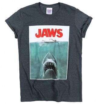 Women's Jaws Shark Rolled Sleeve Boyfriend T-Shirt Women's Jaws Shark Rolled Sleeve Boyfriend T-Shirt