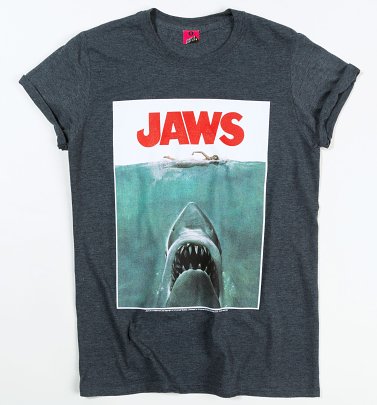 Women's Jaws Shark Dark Heather Boyfriend Fit Rolled Sleeve T-Shirt