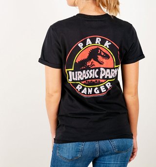 Women's Jurassic Park Ranger Back Print Black Rolled Sleeve T-Shirt Women's Jurassic Park Ranger Back Print Black Rolled Sleeve T-Shirt