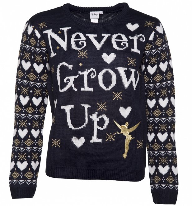 Women's Knitted Disney Tinker Bell Never Grow Up Jumper Women's Knitted Disney Tinker Bell Never Grow Up Jumper