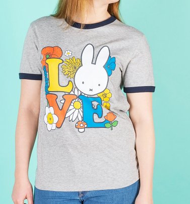 Women's Love Miffy Grey And Navy Organic Cotton Ringer T-Shirt Women's Love Miffy Grey And Navy Organic Cotton Ringer T-Shirt