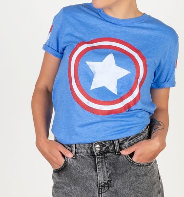 Women's Marvel Captain America Shield Blue Boyfriend T-Shirt Women's Marvel Captain America Shield Blue Boyfriend T-Shirt