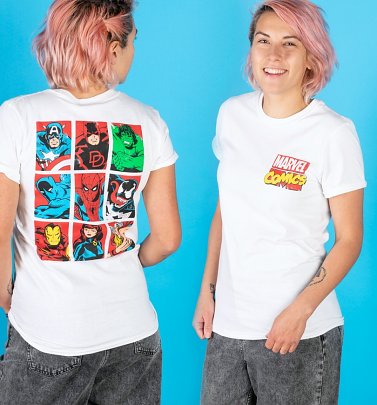 Women's Marvel Comics Superheroes White Boyfriend T-Shirt With Back Print Women's Marvel Comics Superheroes White Boyfriend T-Shirt With Back Print