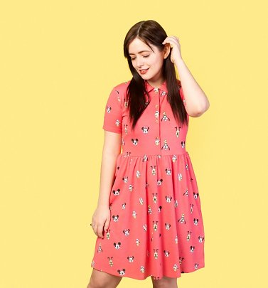 Women's Mickey Mouse and Friends All Over Print Button Up Dress from Cakeworthy Women's Mickey Mouse and Friends All Over Print Button Up Dress from Cakeworthy