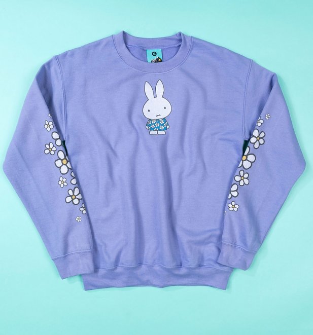 Women's Miffy Flowers Sleeve Print Violet Sweater Women's Miffy Flowers Sleeve Print Violet Sweater