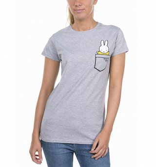 Women's Miffy Printed Pocket Grey T-Shirt Women's Miffy Printed Pocket Grey T-Shirt