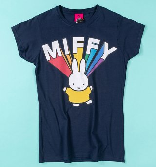 Women's Miffy Rainbow Name Navy Fitted T-Shirt Women's Miffy Rainbow Name Navy Fitted T-Shirt