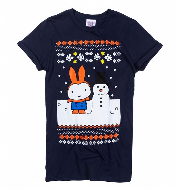 Women's Miffy Snowman Fairisle Navy Boyfriend Fit Rolled Sleeve T-Shirt Women's Miffy Snowman Fairisle Navy Boyfriend Fit Rolled Sleeve T-Shirt