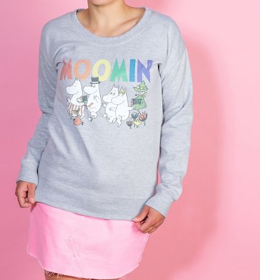 Women's Moomins Rainbow Logo Heather Grey Sweater Women's Moomins Rainbow Logo Heather Grey Sweater