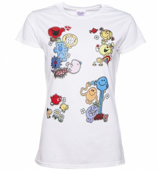 Women's Mr Men and Little Miss Patches T-Shirt Women's Mr Men and Little Miss Patches T-Shirt