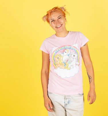 Women's My Little Pony Cloud Scene Light Pink Fitted T-Shirt Women's My Little Pony Cloud Scene Light Pink Fitted T-Shirt