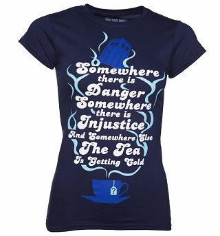 Women's Navy Doctor Who Tea Quote T-Shirt Women's Navy Doctor Who Tea Quote T-Shirt