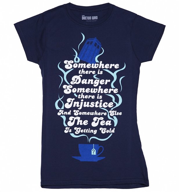 Women's Navy Doctor Who Tea Quote T-Shirt Women's Navy Doctor Who Tea Quote T-Shirt