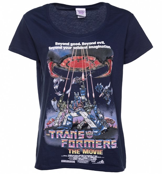 Women's Navy Transformers Retro Movie Poster Scoop Neck T-Shirt Women's Navy Transformers Retro Movie Poster Scoop Neck T-Shirt