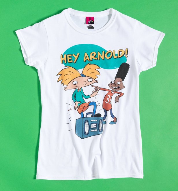 Women's Nickelodeon Hey Arnold White Fitted T-Shirt