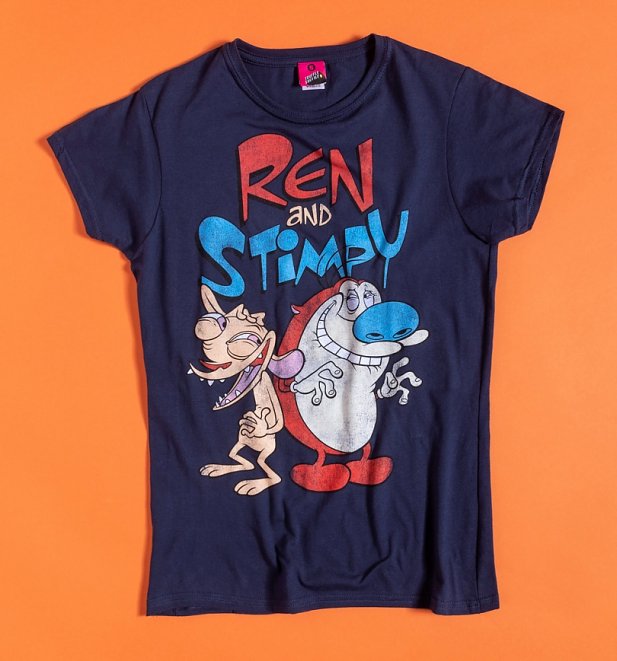 Women's Nickelodeon Ren And Stimpy Navy Fitted T-Shirt