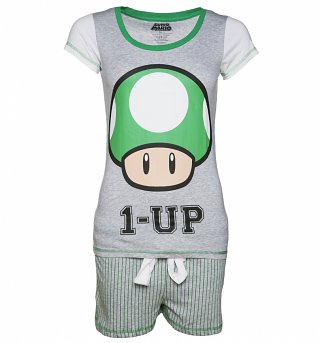 Women's Nintendo Mushroom 1 Up Shortie Pyjamas Women's Nintendo Mushroom 1 Up Shortie Pyjamas