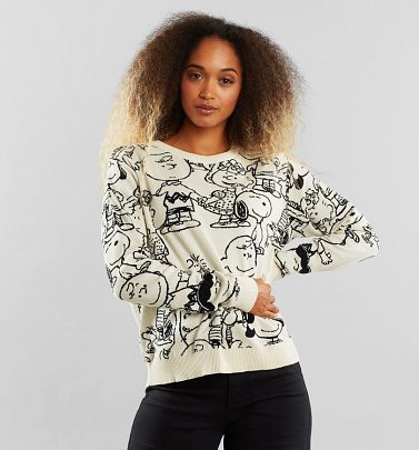 Women's Organic Off White All Over Print Peanuts Knitted Jumper from Dedicated Women's Organic Off White All Over Print Peanuts Knitted Jumper from Dedicated