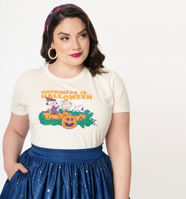 Women's Peanuts Happiness Is Halloween T-Shirt from Unique Vintage Women's Peanuts Happiness Is Halloween T-Shirt from Unique Vintage