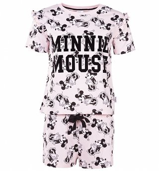 Women's Pink Disney Minnie Mouse All Over Print Shortie Pyjama Set Women's Pink Disney Minnie Mouse All Over Print Shortie Pyjama Set