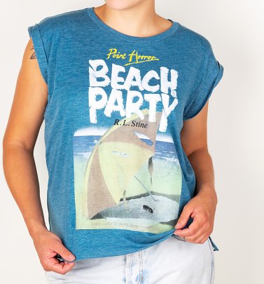Women's Point Horror Beach Party Heather Teal Flowy T-Shirt Women's Point Horror Beach Party Heather Teal Flowy T-Shirt