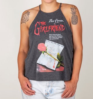 Women's Point Horror Inspired The Girlfriend Dark Heather Flowy High Neck Tank Women's Point Horror Inspired The Girlfriend Dark Heather Flowy High Neck Tank