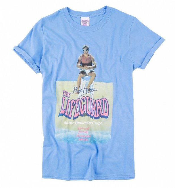 Women's Point Horror Inspired The Lifeguard Carolina Blue Boyfriend Fit Rolled Sleeve T-Shirt Women's Point Horror Inspired The Lifeguard Carolina Blue Boyfriend Fit Rolled Sleeve T-Shirt