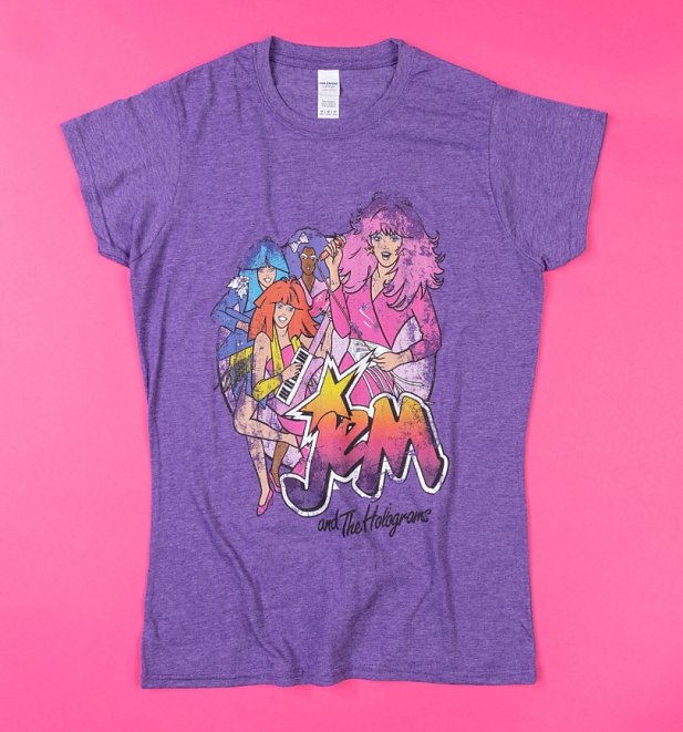 Women's Purple Marl Jem and the Holograms Band Fitted T-Shirt Women's Purple Marl Jem and the Holograms Band Fitted T-Shirt