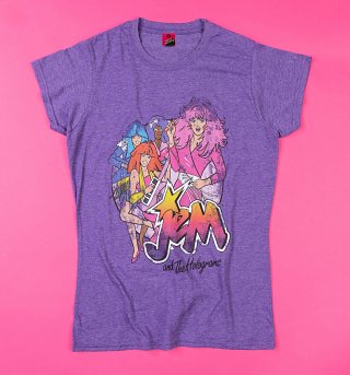 Women's Purple Marl Jem and the Holograms Band Fitted T-Shirt Women's Purple Marl Jem and the Holograms Band Fitted T-Shirt